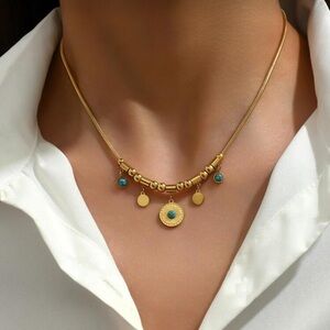 Veloura Gold Turquoise Charm Pendant Necklace | Boho Elegant Jewelry